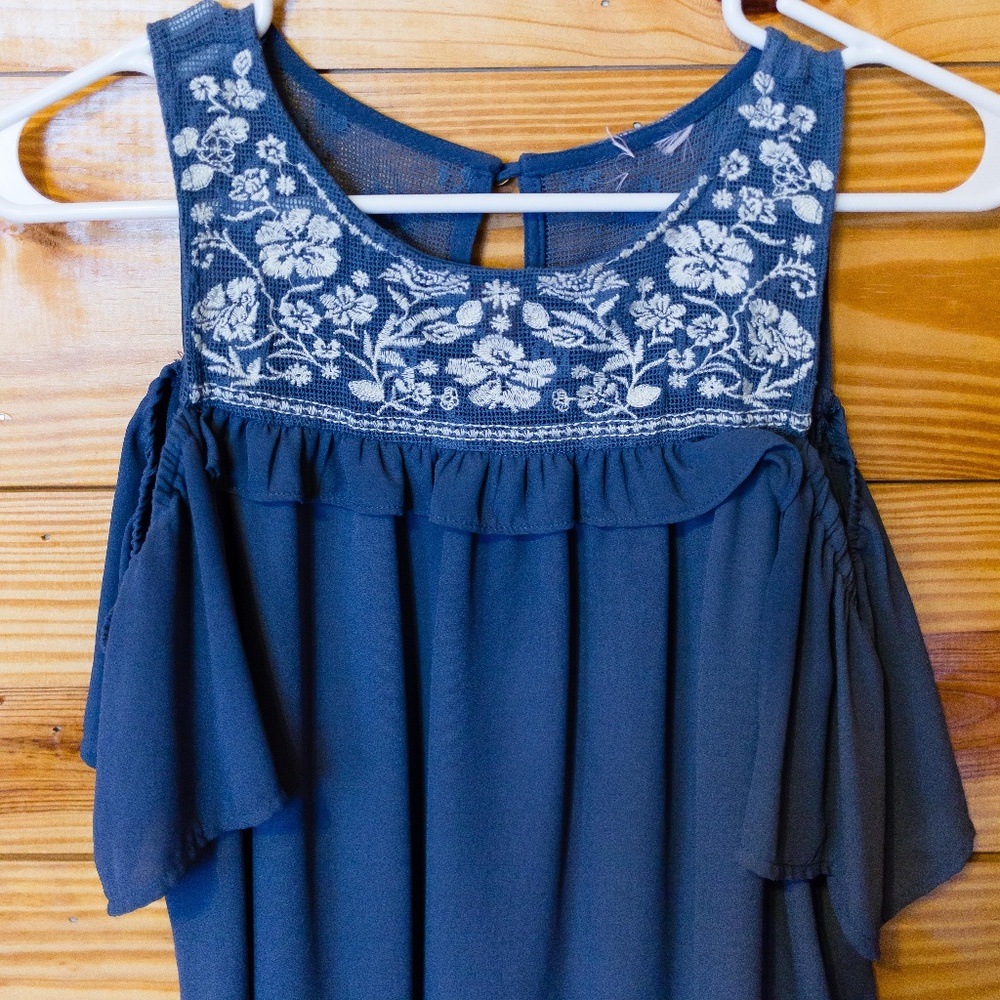 Blue Cold Shoulder Blouse